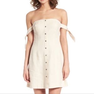 ‼️MOVING SALE 🩷 NWT || OFF THE SHOULDER MINI DRESS • Linen Beige